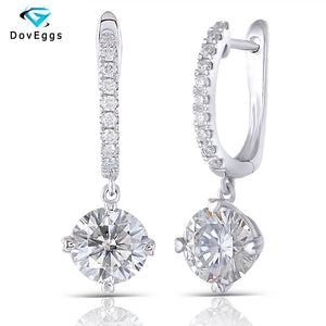 DovEggs Sterling Solid 925 Silve Center 6.5mm GH Color Hearts and Arrows Cut Lab Grown Moissanite Halo Hoop Earrings with Accent