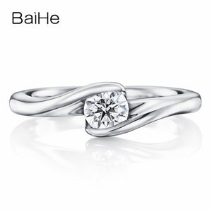 BAIHE Solid 10K White Gold(AU417) Certified 0.25ct Round 100% Moissanite Engagement Trendy Wedding Women Gift Fine Jewelry Ring