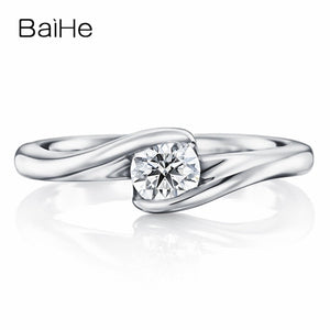 BAIHE Solid 10K White Gold(AU417) Certified 0.25ct Round 100% Moissanite Engagement Trendy Wedding Women Gift Fine Jewelry Ring