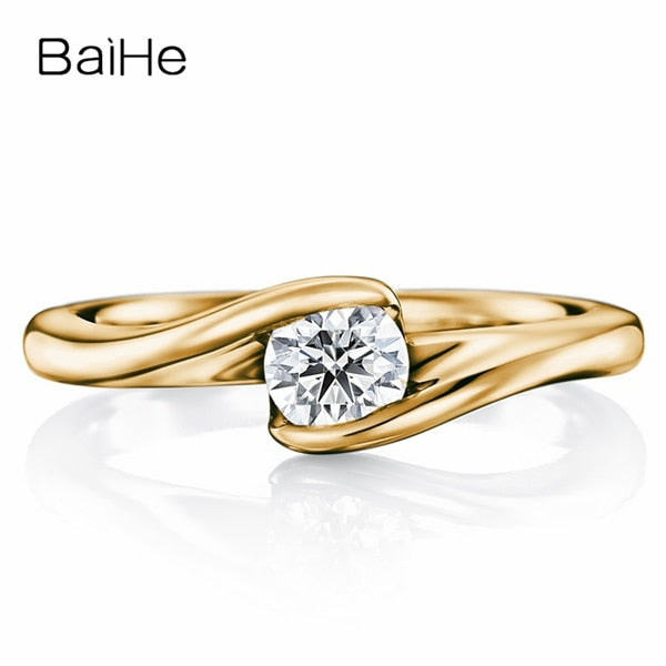 BAIHE Solid 10K White Gold(AU417) Certified 0.25ct Round 100% Moissanite Engagement Trendy Wedding Women Gift Fine Jewelry Ring