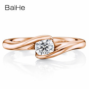 BAIHE Solid 10K White Gold(AU417) Certified 0.25ct Round 100% Moissanite Engagement Trendy Wedding Women Gift Fine Jewelry Ring