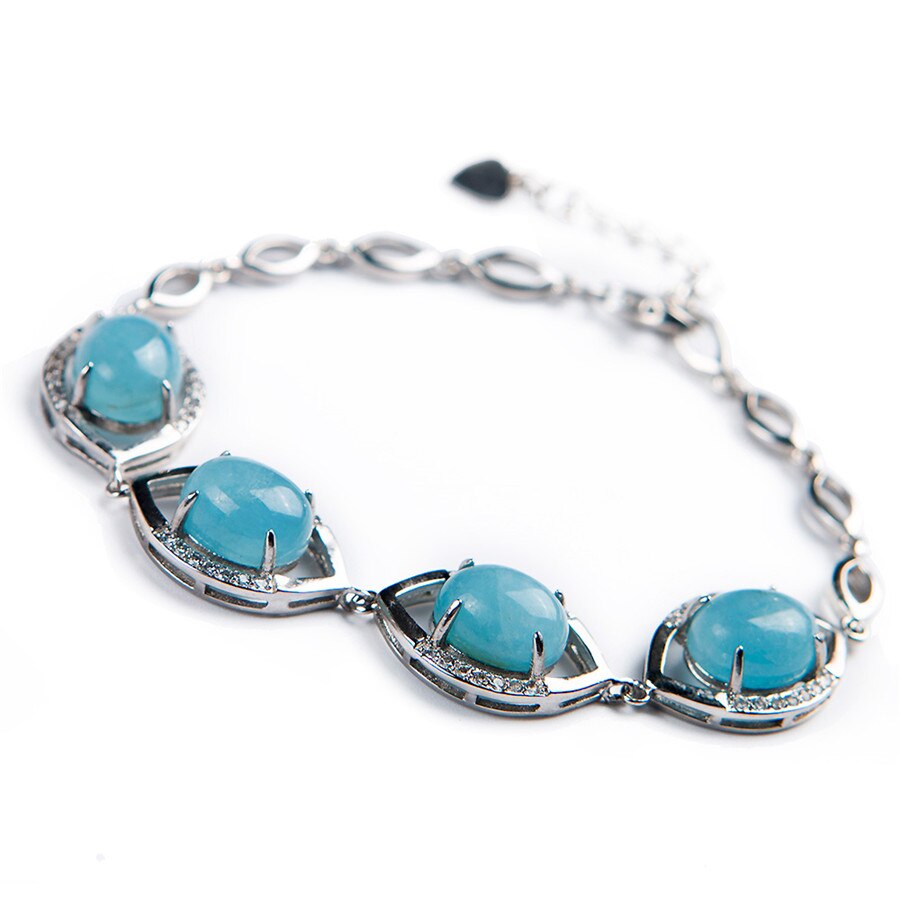 Natural Ocean Blue Crystal Stone Nice Women Adjustable Length Sliver Bracelet