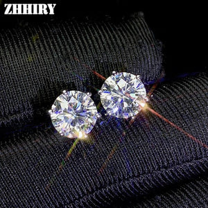 ZHHIRY Real Moissanite 925 Sterling Silver Earrings For Women Stud Earring 2ct D VVS1 Gemstone With Certificate Fine Jewelry