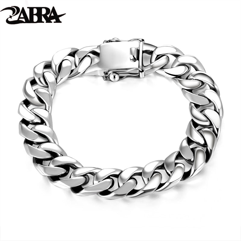 ZABRA Luxury 925 Sterling Silver Bracelets Man High Polish Curb Link Chain Bracelet for Men Vintage Punk Rock Biker Mens Jewelry