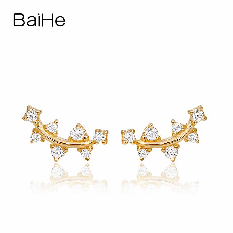 BAIHE Solid 18K Yellow Gold 0.03ct Round Engagement Genuine Natural Diamonds Trendy Fine Jewelry Elegant Unique Stud Earrings