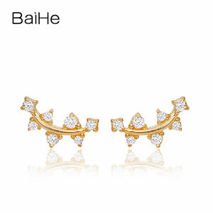 BAIHE Solid 18K Yellow Gold 0.03ct Round Engagement Genuine Natural Diamonds Trendy Fine Jewelry Elegant Unique Stud Earrings