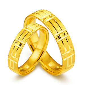 Solid 24K Yellow Gold Ring Lovers Ring 999 Gold Geometric Wedding Ring Band