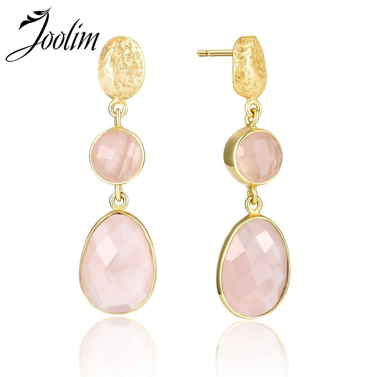 Joolim Pink Quartz Drop Earring 925 Sterling Silver Earring High End Designer Jewelry