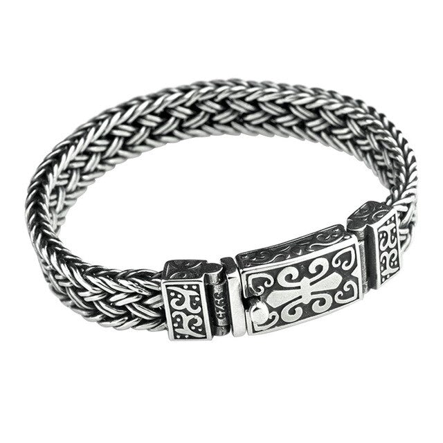 Real 925 Sterling Silver Bracelet Men's and Women's Wide 11mm Retro Punk Rock Wire Chain Chain and Bracelet Thai Silver Jewelry