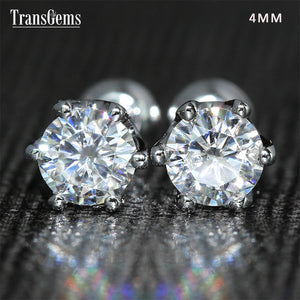 Transgems 14K 585 White Gold 0.5ctw 4mm Lab Created Moissanite Diamond Stud Earrings Push Back For Women Birthday Gift